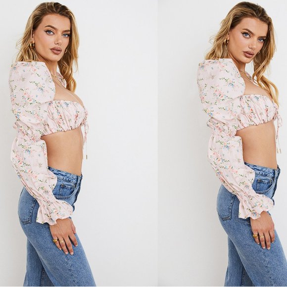 House of CB 'Henrietta' Pink Floral Shirred Bralette Top NWOT - Picture 5 of 10